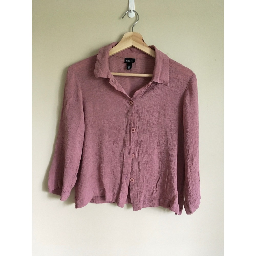Eileen Fisher Dusty Rose Crinkle Italian Fabric Button Down Shirt Womens XS